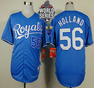 Men's Kansas City Royals #56 Greg Holland Light Blue Alternate Baseball Jersey With 2015 World Series Patch