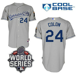 Men's Kansas City Royals #24 Christian Colon Gray Away Baseball Jersey With 2015 World Series Patch