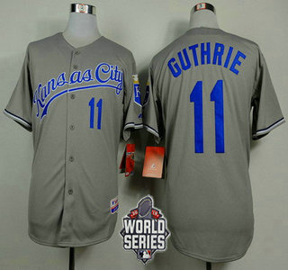 Men's Kansas City Royals #11 Jeremy Guthrie Gray Away Baseball Jersey With 2015 World Series Patch