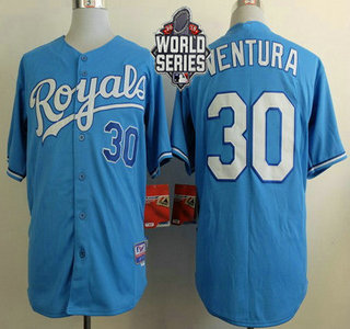 Men's Kansas City Royals #30 Yordano Ventura Light Blue Alternate Baseball Jersey With 2015 World Series Patch