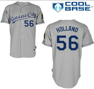 Men's Kansas City Royals #56 Greg Holland Gray Away Baseball Jersey With 2015 World Series Patch