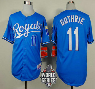 Men's Kansas City Royals #11 Jeremy Guthrie Light Blue Alternate Baseball Jersey With 2015 World Series Patch