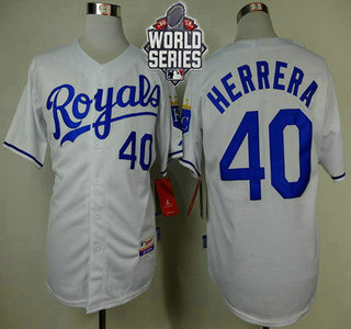 Men's Kansas City Royals #40 Kelvin Herrera White Home Baseball Jersey With 2015 World Series Patch