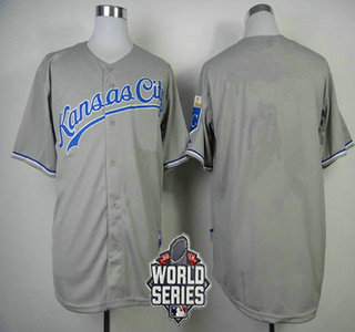 Men's Kansas City Royals Blank Gray Away Baseball Jersey With 2015 World Series Patch