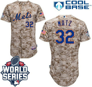 Men's New York Mets #32 Steven Matz Camo Cool base baseball Jersey with 2015 World Series Participant Patch