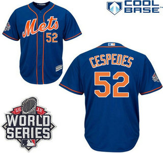 Men's New York Mets #52 Yoenis Cespedes Alternate Home Blue Orange Jersey with 2015 World Series Patch