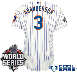 New York Mets Authentic #3 Curtis Granderson Home White Pinstripe 2015 World Series Patch Jersey