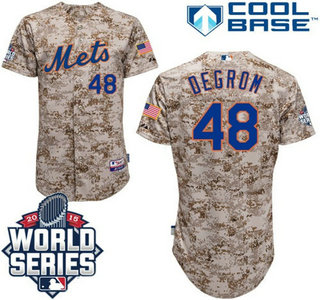 New York Mets Authentic #48 Jacob deGrom Camo Jersey with 2015 World Series Participant Patch