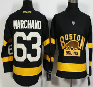 Men's Boston Bruins #63 Brad Marchand Reebok Black 2016 Winter Classic Premier Jersey