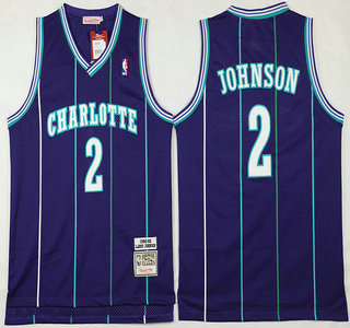 Men's Charlotte Hornets #2 Larry Johnson 1992-93 Purple Hardwood Classics Soul Swingman Throwback Jersey