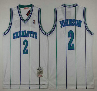 Men's Charlotte Hornets #2 Larry Johnson 1992-93 White Hardwood Classics Soul Swingman Throwback Jersey