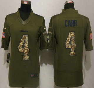 Men's Oakland Raiders #4 Derek Carr Green Salute to Service 2015 NFL Nike Limited Jersey