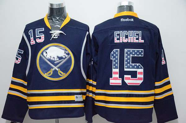 Men's Buffalo Sabres #15 Jack Eichel Home Navy Blue USA Flag NHL Reebok Fashion Jersey