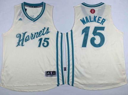 Men's Charlotte Hornets #15 Kemba Walker Revolution 30 Swingman 2015 Christmas Day Cream Jersey