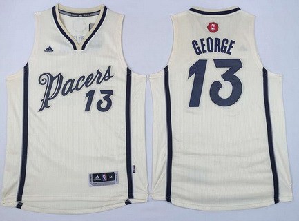 Men's Indiana Pacers #13 Paul George Revolution 30 Swingman 2015 Christmas Day Cream Jersey