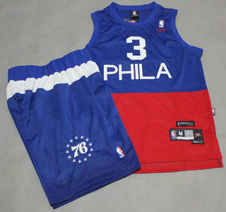 Philadelphia 76ers #3 Allen Iverson Blue With Red NBA Jerseys Shorts Suits