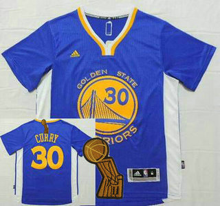 Golden State Warriors #30 Stephen Curry Revolution 30 Swingman 2014 New Blue Short-Sleeved Jersey With 2015 Finals Champions Patch