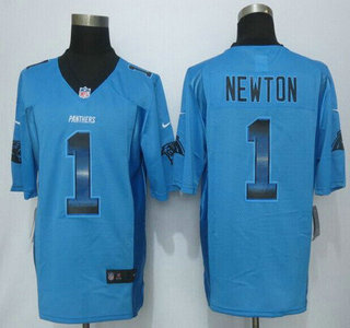 Carolina Panthers #1 Cam Newton Light Blue Strobe 2015 NFL Nike Fashion Jersey