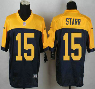 Green Bay Packers #15 Bart Starr Navy Blue With Gold NFL Nike Elite Jersey