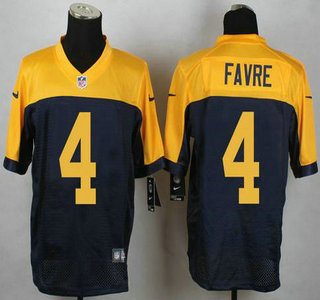 Green Bay Packers #4 Brett Favre Navy Blue With Gold NFL Nike Elite Jersey