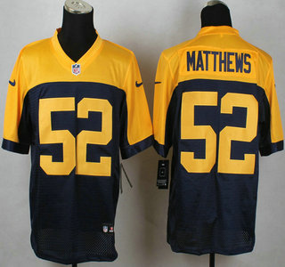 Green Bay Packers #52 Clay Matthews Navy Blue With Gold NFL Nike Elite Jersey