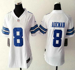 Women's Dallas Cowboys #8 Troy Aikman White Road NFL Nike Game Jersey