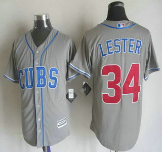 Men's Chicago Cubs #34 Jon Lester Alternate Gray 2015 MLB Cool Base Jersey