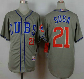 Men's Chicago Cubs #21 Sammy Sosa Alternate Road Grey MLB Cool Base Jersey