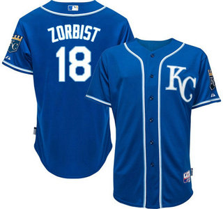 Men's Kansas City Royals #18 Ben Zobrist Alternate Blue KC MLB Cool Base Jersey