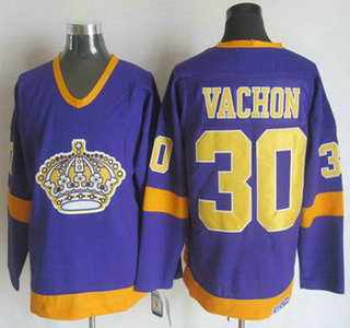 Men's Los Angeles Kings #30 Rogie Vachon 1977-78 Purple CCM Vintage Throwback Jersey