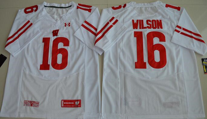 Men's Wisconsin Badgers #16 Russell Wilson White Stitched College Football 2016 Under Armour NCAA Jersey