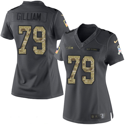 Women's Seattle Seahawks #79 Garry Gilliam Black Anthracite 2016 Salute To Service Stitched NFL Nike Limited Jersey