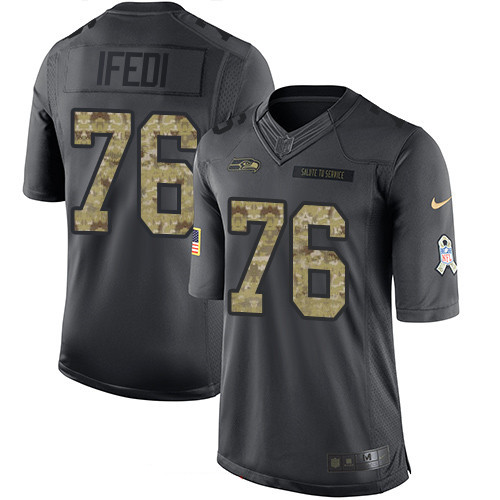 Men's Seattle Seahawks #76 Germain Ifedi Black Anthracite 2016 Salute To Service Stitched NFL Nike Limited Jersey