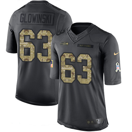 Men's Seattle Seahawks #63 Mark Glowinski Black Anthracite 2016 Salute To Service Stitched NFL Nike Limited Jersey