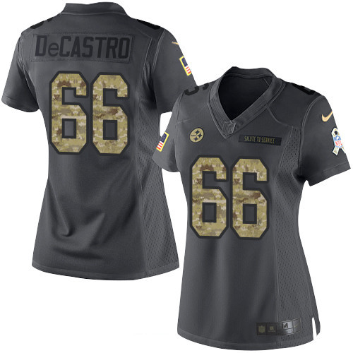 Women's Pittsburgh Steelers #66 David DeCastro Black Anthracite 2016 Salute To Service Stitched NFL Nike Limited Jersey