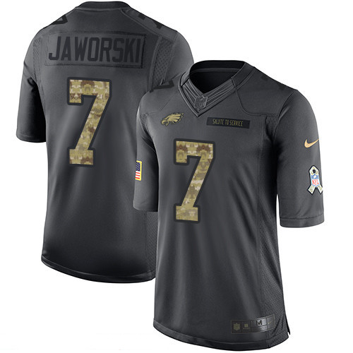 Men's Philadelphia Eagles #7 Ron Jaworski Black Anthracite 2016 Salute To Service Stitched NFL Nike Limited Jersey