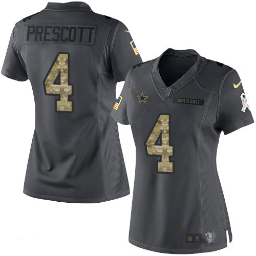 Women's Dallas Cowboys #4 Dak Prescott Black Anthracite 2016 Salute To Service Stitched NFL Nike Limited Jersey