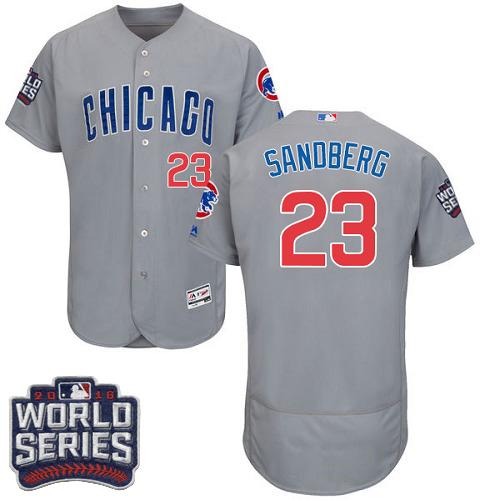 Cubs #23 Ryne Sandberg Grey Flexbase Authentic Collection Road 2016 World Series Bound Stitched MLB Jersey