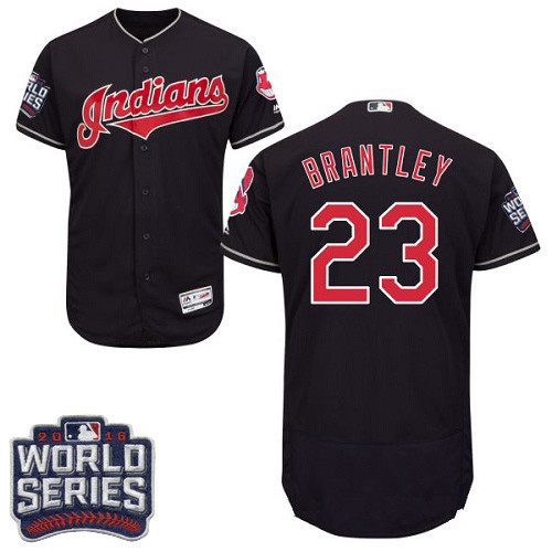 Men's Cleveland Indians #23 Michael Brantley Navy Blue 2016 World Series Patch Stitched MLB Majestic Flex Base Jersey