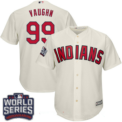 Men's Cleveland Indians #99 Ricky Vaughn Cream Alternate 2016 World Series Patch Stitched MLB Majestic Cool Base Jersey