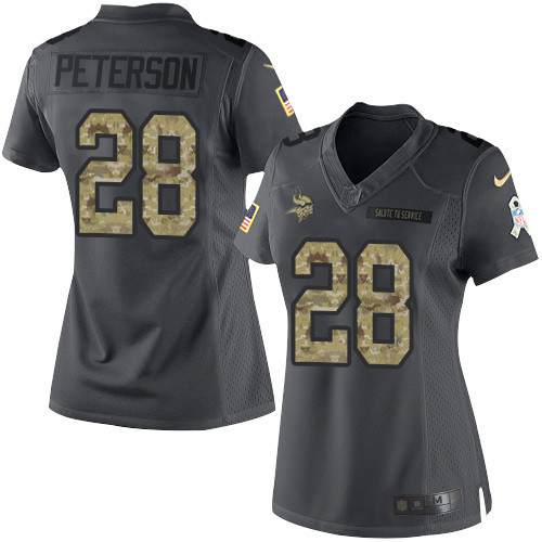 Women's Minnesota Vikings #28 Adrian Peterson Black Anthracite 2016 Salute To Service Stitched NFL Nike Limited Jersey