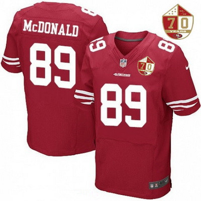 Men's San Francisco 49ers #89 Vance McDonald Scarlet Red 70th Anniversary Patch Stitched NFL Nike Elite Jersey