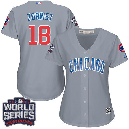 Cubs #18 Ben Zobrist Grey Road 2016 World Series Bound Women's Stitched MLB Jersey