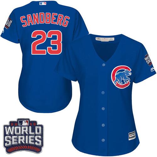 Cubs #23 Ryne Sandberg Blue Alternate 2016 World Series Bound Women's Stitched MLB Jersey