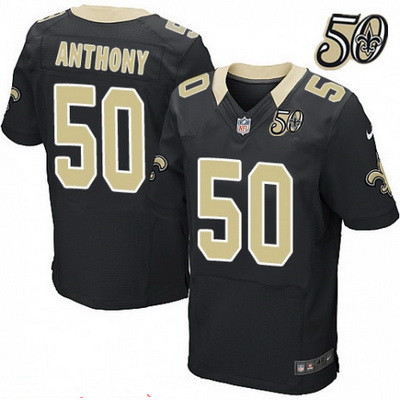 Men's New Orleans Saints #50 Stephone Anthony Black 50th Season Patch Stitched NFL Nike Elite Jersey