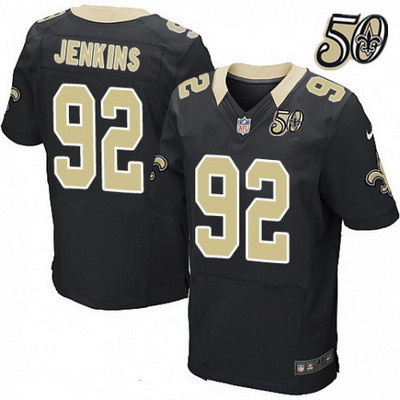 Men's New Orleans Saints #92 John Jenkins Black 50th Season Patch Stitched NFL Nike Elite Jersey