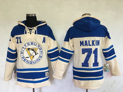 Men's Pittsburgh Penguins #71 Evgeni Malkin Cream Stitched NHL Old Time Hockey Hoodie