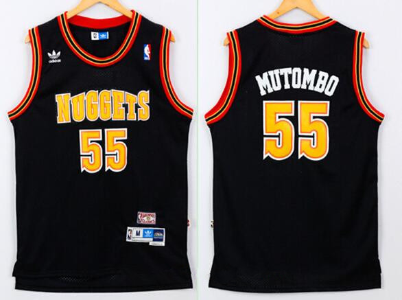 Men's Denver Nuggets #55 Dikembe Mutombo Black Hardwood Classics Soul Swingman Throwback Jersey