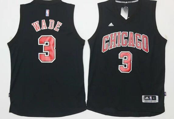 Men's Chicago Bulls #3 Dwyane Wade All Black With Red Stitched NBA Adidas Revolution 30 Swingman Jersey