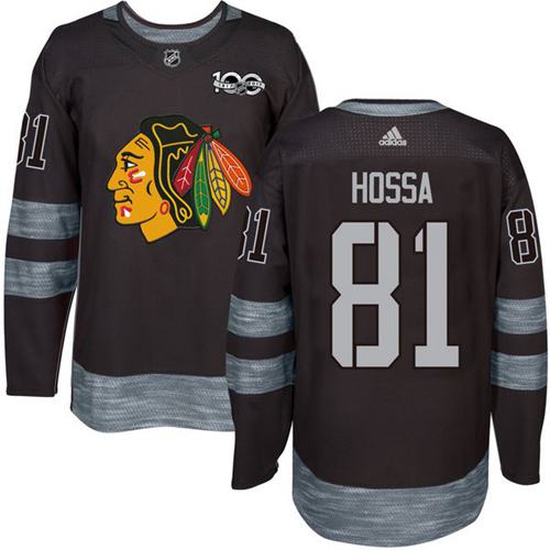 Blackhawks #81 Marian Hossa Black 1917-2017 100th Anniversary Stitched NHL Jersey